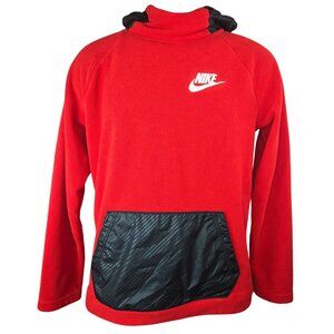 Nike Red Fleece Hoodie With Black Nylon Hood & Pocket Medium